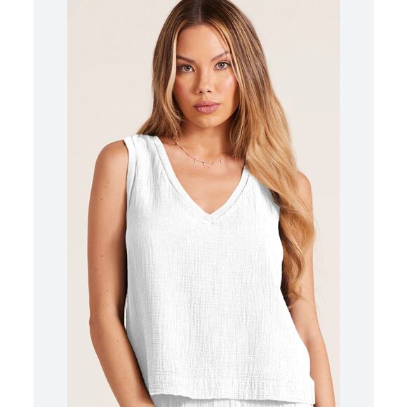 Bobi Sleeveless V-Neck Boxy Cropped Tank Top White Women's Size Medium NWT - Picture 1 of 6